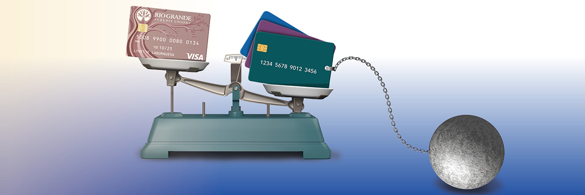 Scale with credit cards being weighed down by weight